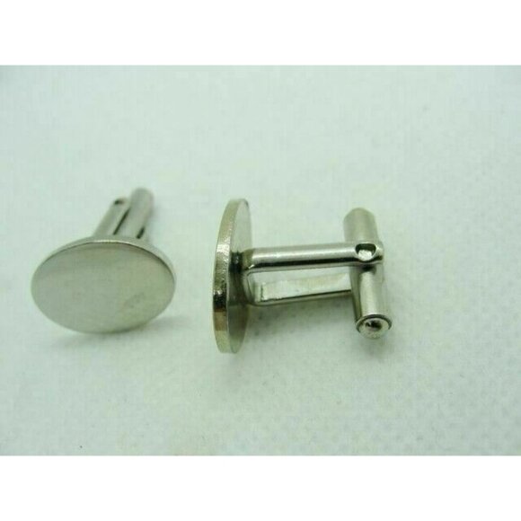 Men Vintage Cufflinks Classic Engrave Bullet Style Silver Tone Oval - Picture 5 of 7